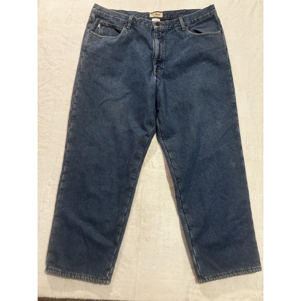 L.L. Bean Fleece Lined‎ Men's 42/29.5 Relaxed Fit Jeans Heavy Duty Denim Raw Hem - Picture 2 of 13
